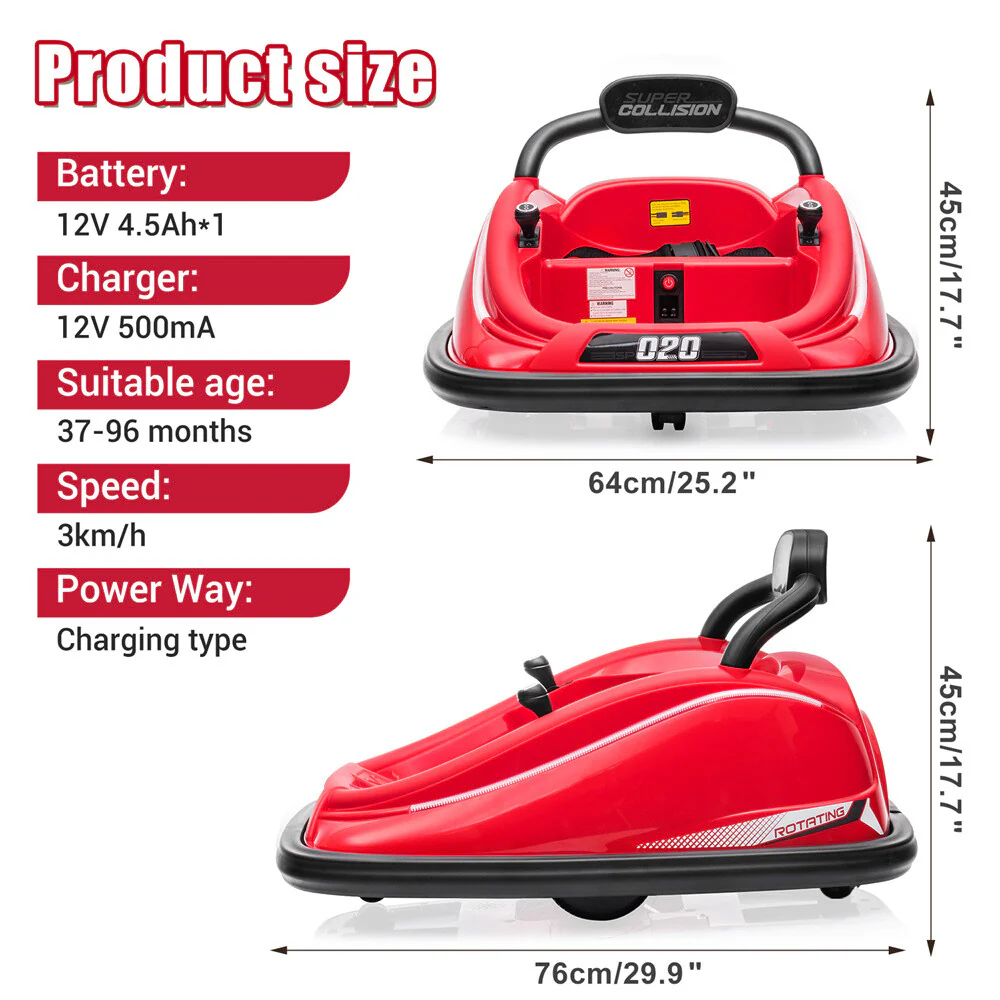 Electric Kids Ride-On Bumper Car with Remote Control and 360° Rotation - Red - Image 10