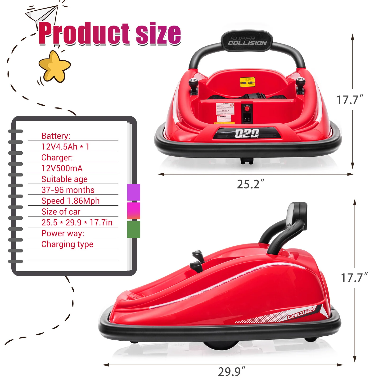 Electric Kids Ride-On Bumper Car with Remote Control and 360° Rotation - Red - Image 11
