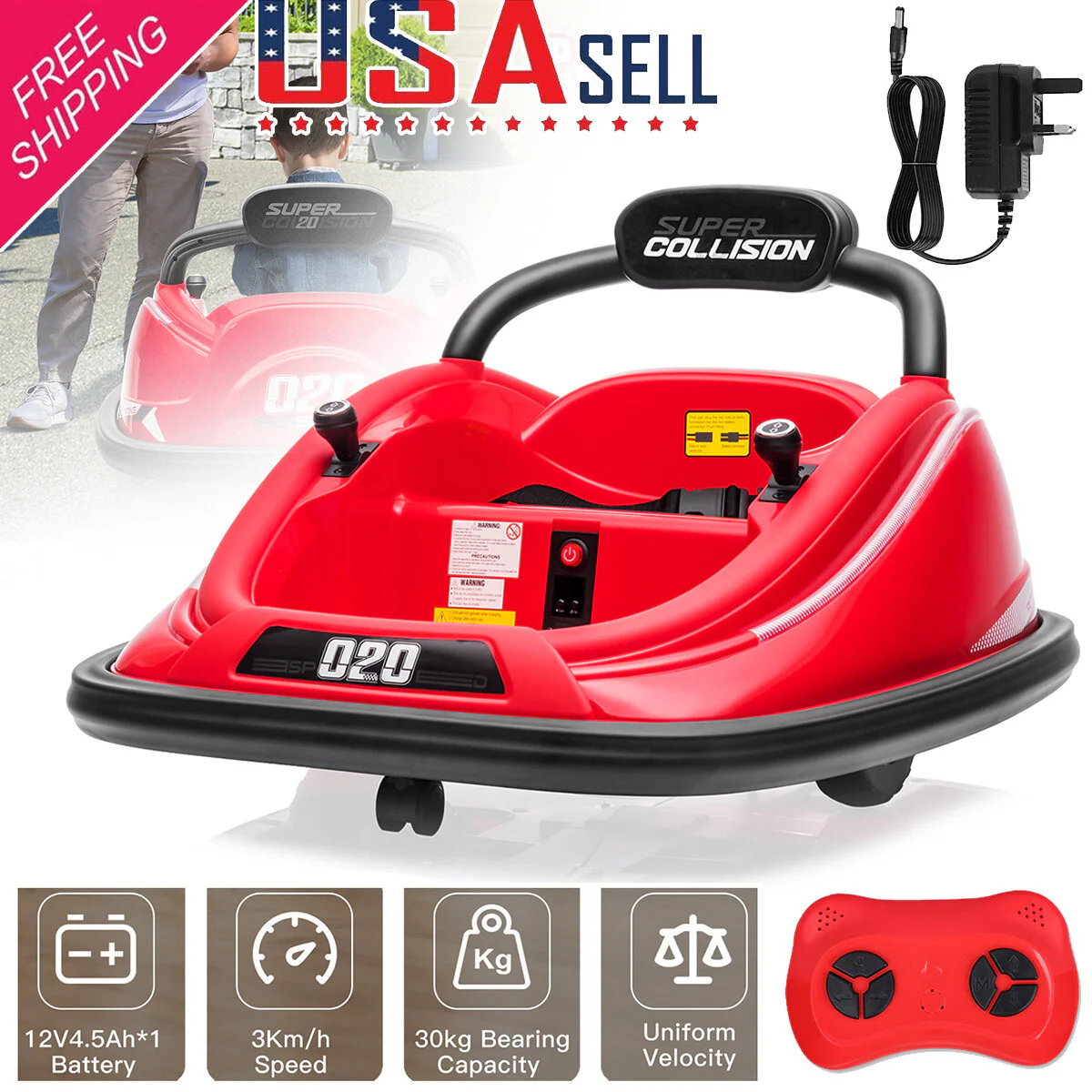 Electric Kids Ride-On Bumper Car with Remote Control and 360° Rotation - Red - Image 13