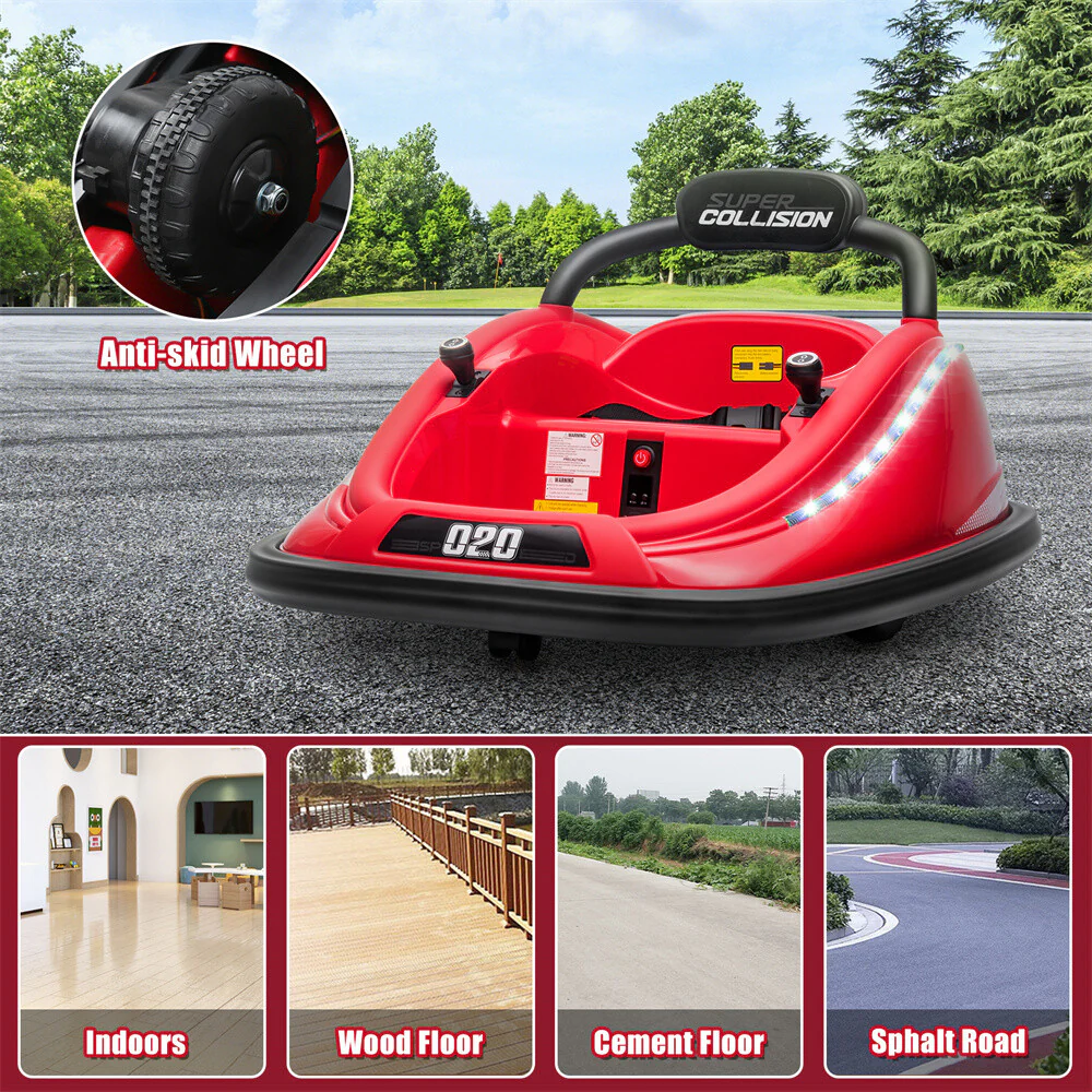 Electric Kids Ride-On Bumper Car with Remote Control and 360° Rotation - Red - Image 5