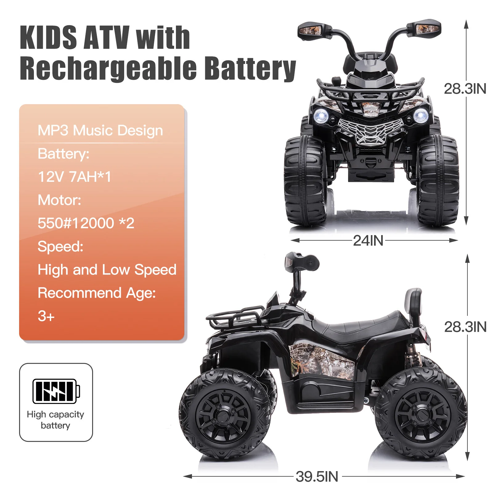 12V Kids Electric Ride-On ATV Car with 4 Wheels, MP3 Player, and Lights - Image 2
