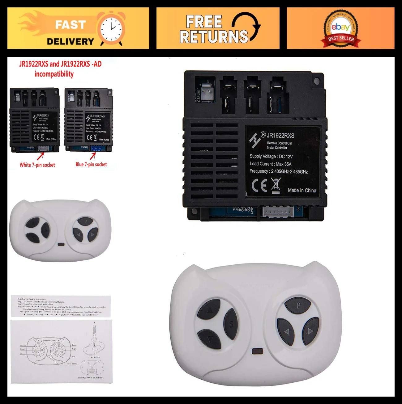 Children's Electric Ride-On Car Remote Control Kit with 2.4G Bluetooth Receiver