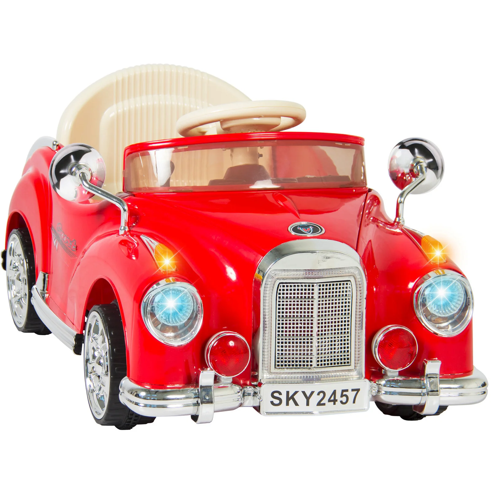 Electric Red Ride-On Classic Car for Kids with Remote Control and Battery Power - Image 8