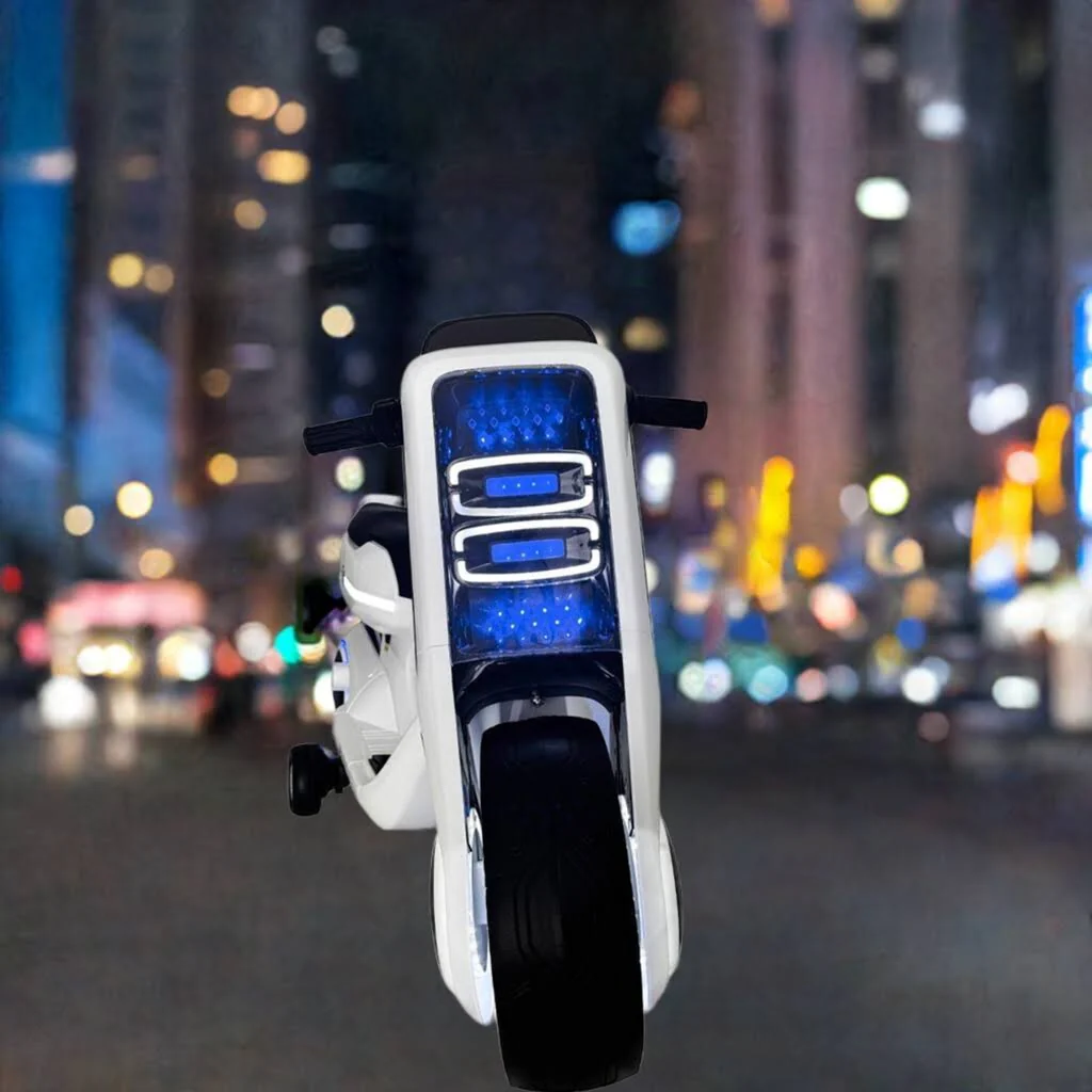 Electric Kids Ride-On Scooter Motorcycle Toy with LED Lights and Music, Tron-Inspired Design