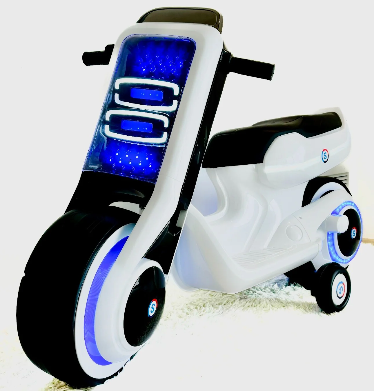 Electric Kids Ride-On Scooter Motorcycle Toy with LED Lights and Music, Tron-Inspired Design - Image 11