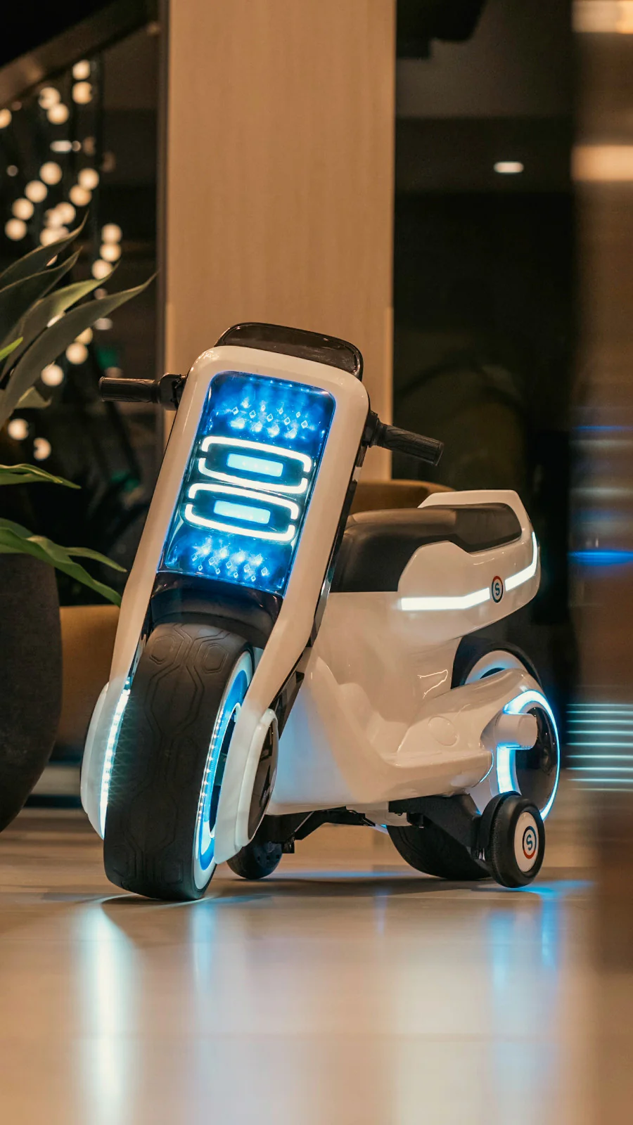 Electric Kids Ride-On Scooter Motorcycle Toy with LED Lights and Music, Tron-Inspired Design - Image 6