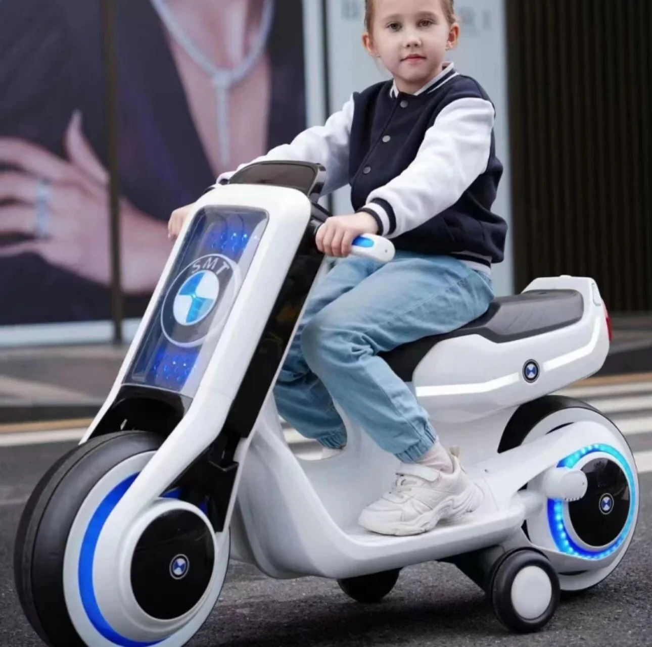 Electric Kids Ride-On Scooter Motorcycle Toy with LED Lights and Music, Tron-Inspired Design - Image 9