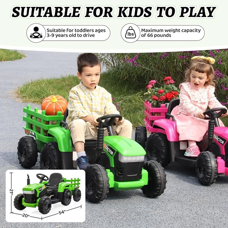 12V Battery-Powered Kids Electric Ride-On Tractor with Trailer and LED Lights - Image 5