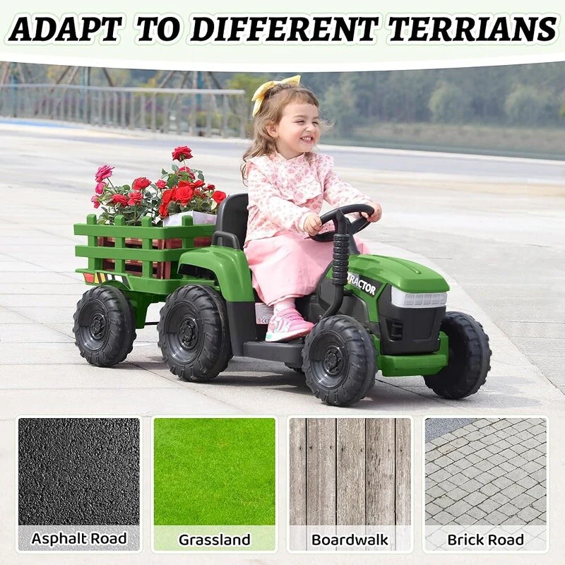 12V Battery-Powered Kids Electric Ride-On Tractor with Trailer and LED Lights - Image 6
