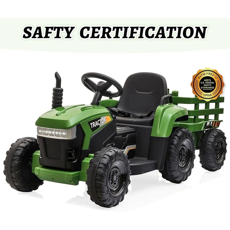 12V Battery-Powered Kids Electric Ride-On Tractor with Trailer and LED Lights - Image 7