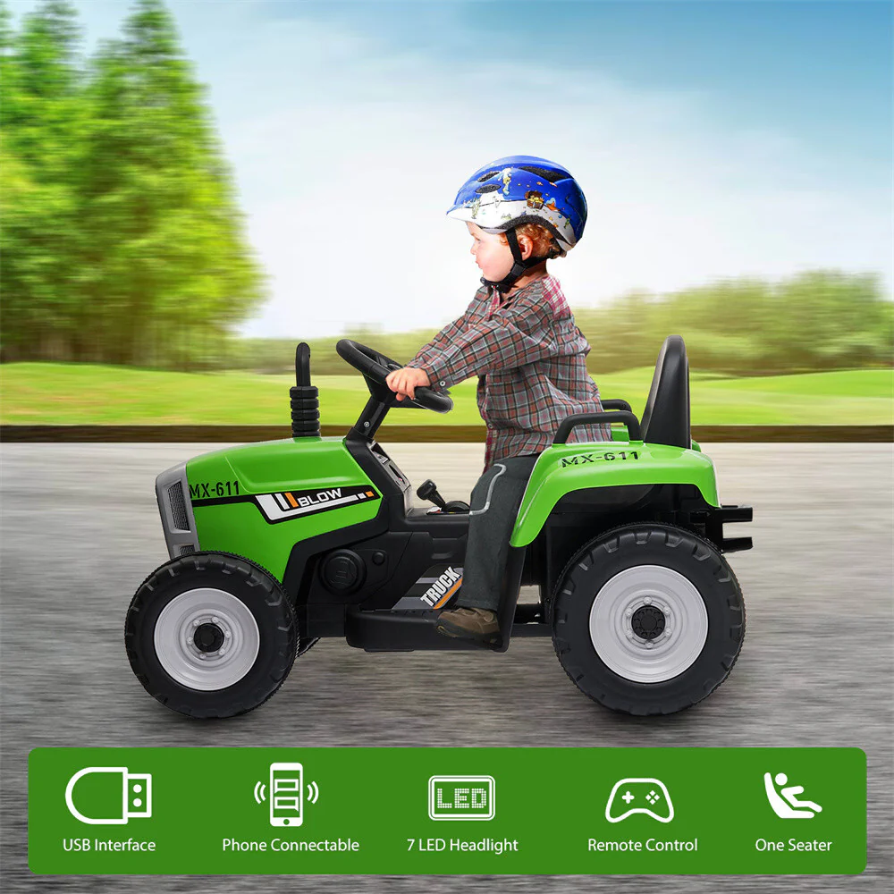 12V Battery-Powered Kids Electric Ride-On Tractor with Trailer and Remote Control Toy Car - Image 5