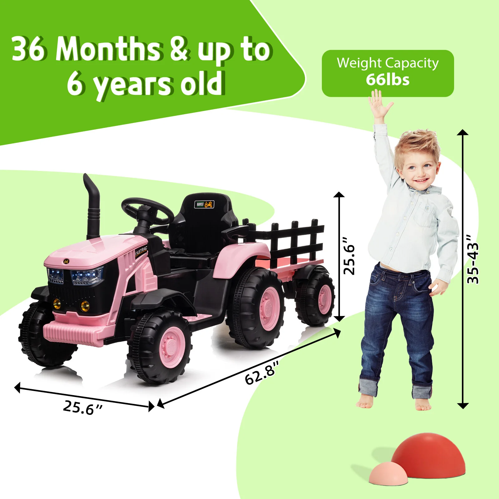 12V Battery-Powered Electric Ride-On Tractor with Trailer for Kids - Image 8