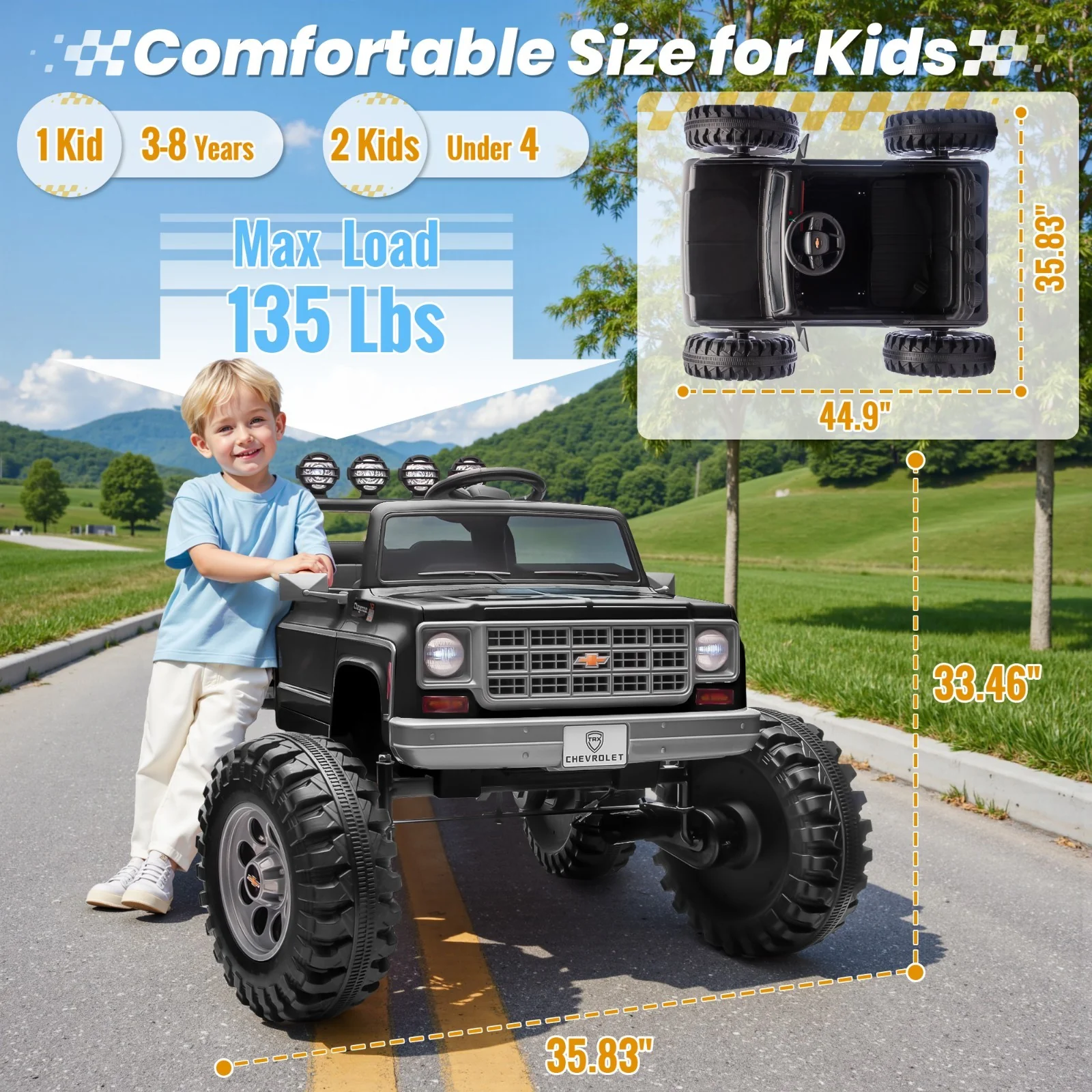 Chevrolet Cheyenne 24V Kids Electric Ride-On Truck with Remote Control and Bluetooth - Black - Image 7