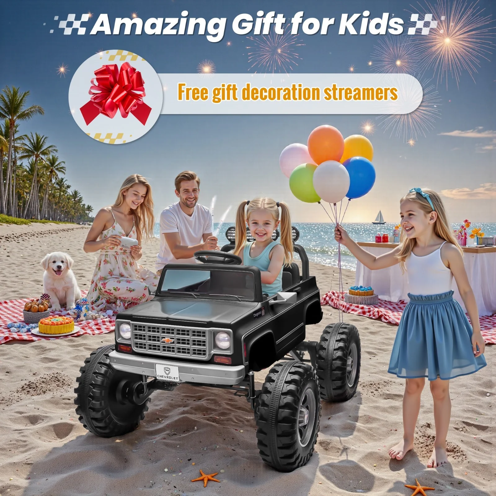 Chevrolet Cheyenne 24V Kids Electric Ride-On Truck with Remote Control and Bluetooth - Black - Image 9