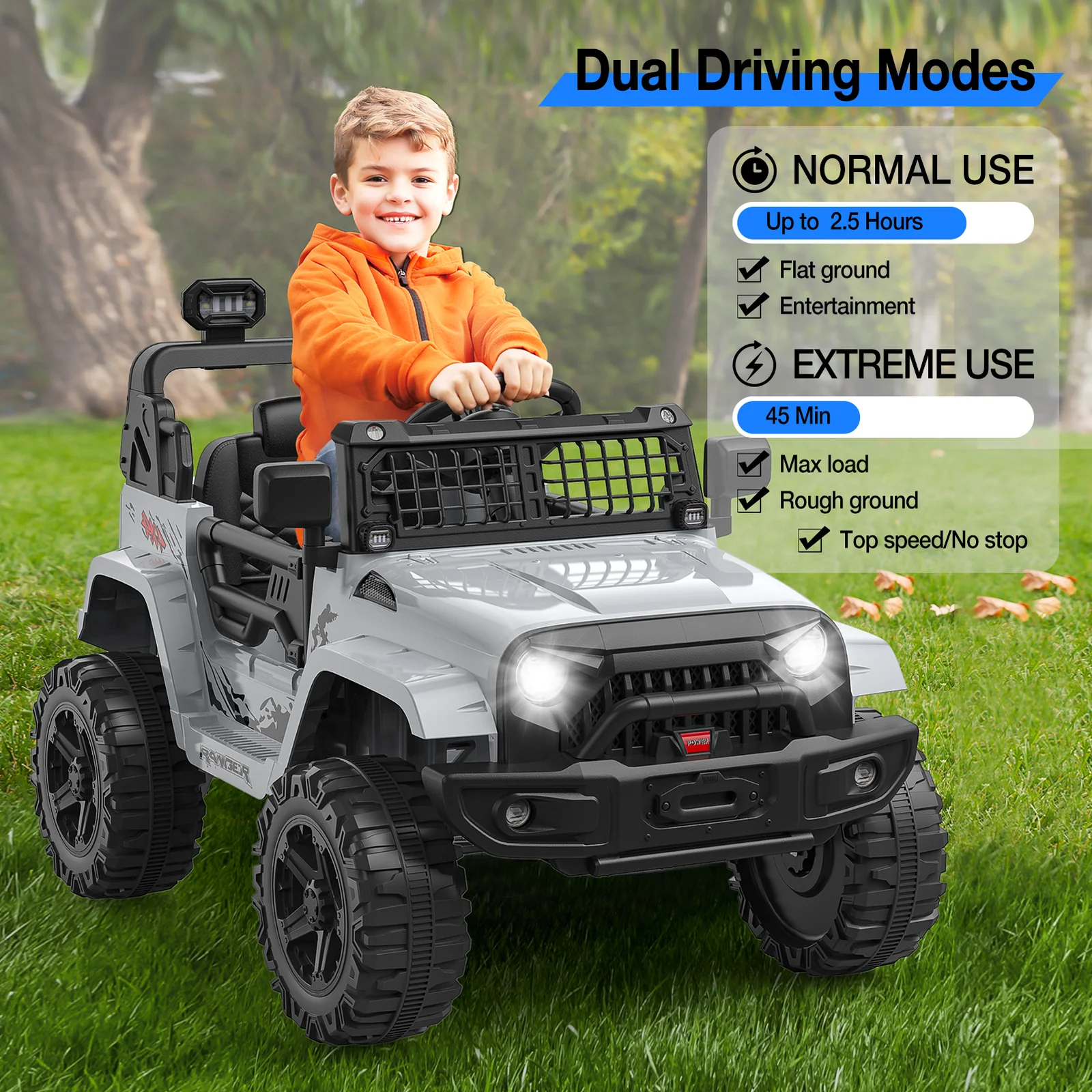 12V Electric Kids Ride-On Truck Toy with Remote Control Grey Battery-Powered Car - Image 8