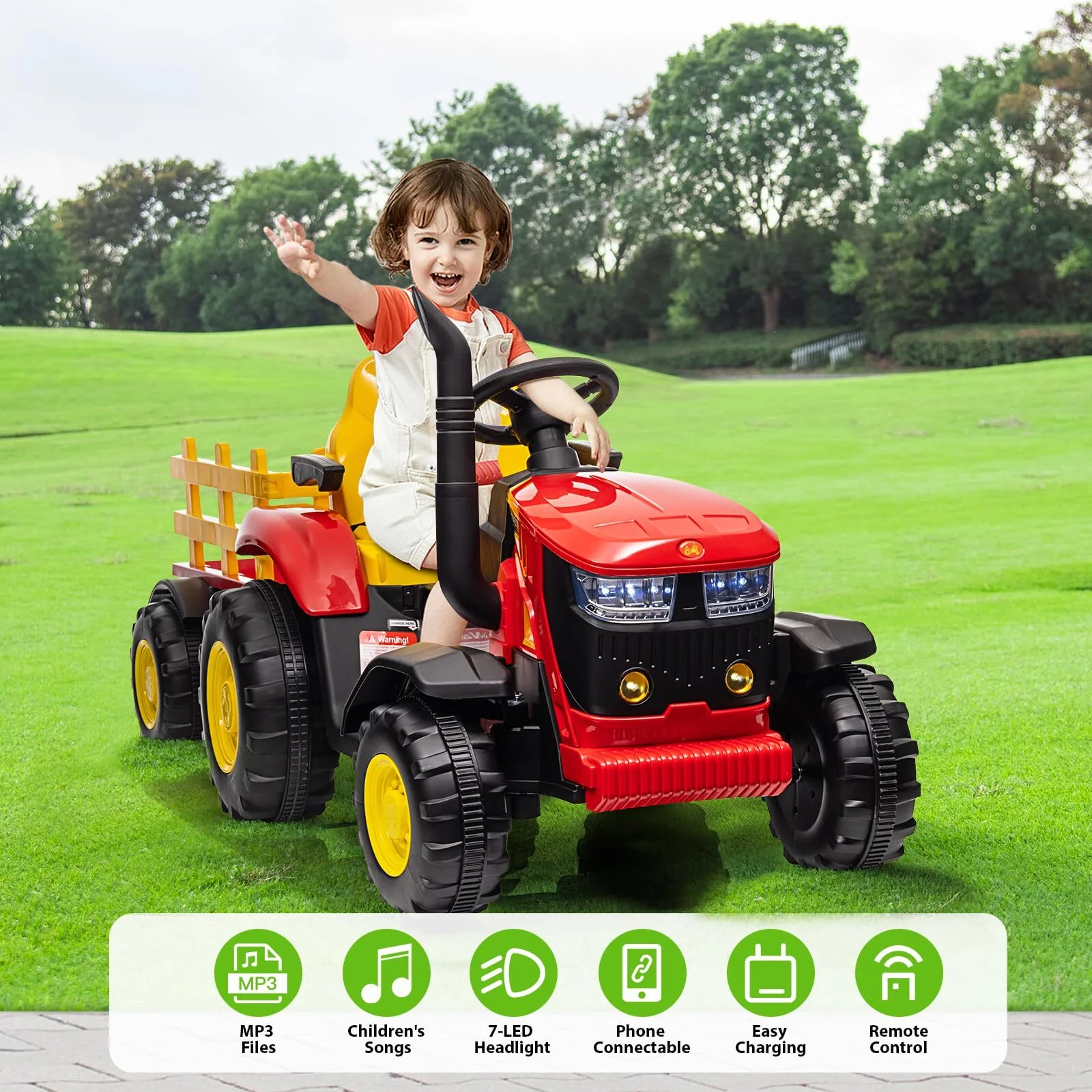 12V Battery-Powered Electric Ride-On Tractor with Detachable Trailer for Kids - Image 2