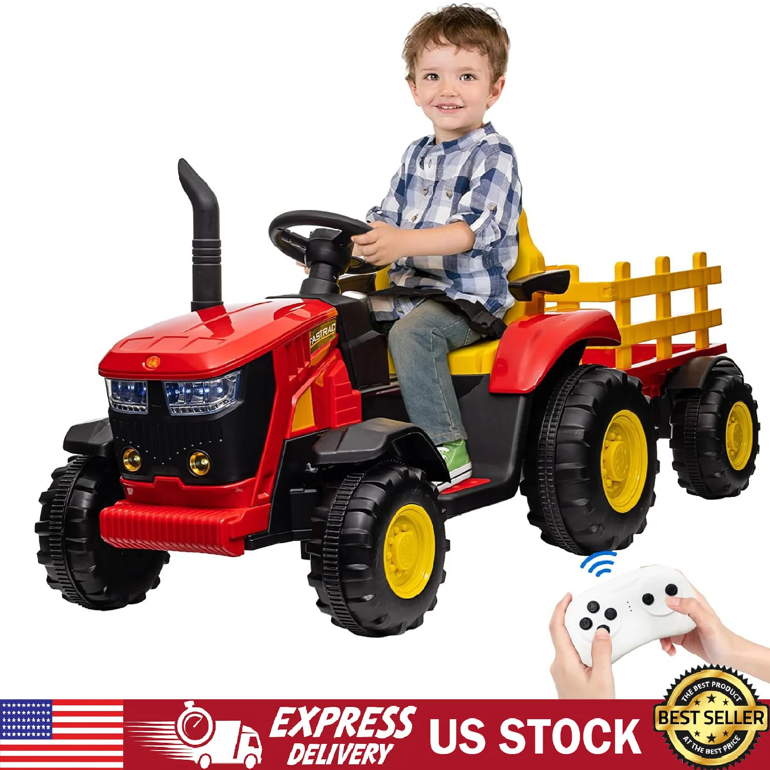 12V Battery-Powered Electric Ride-On Tractor with Detachable Trailer for Kids - Image 9