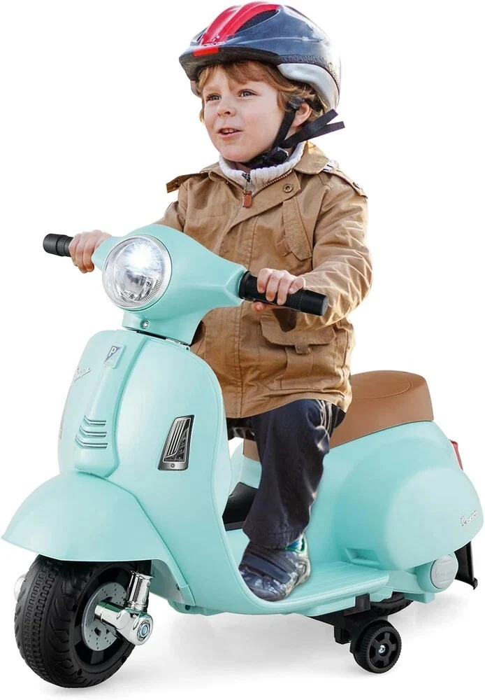 Kids Electric Vespa Motorcycle with Training Wheels and Realistic Design - Image 11