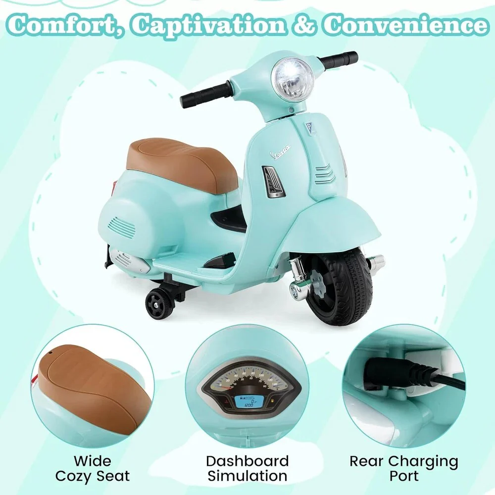 Kids Electric Vespa Motorcycle with Training Wheels and Realistic Design - Image 7