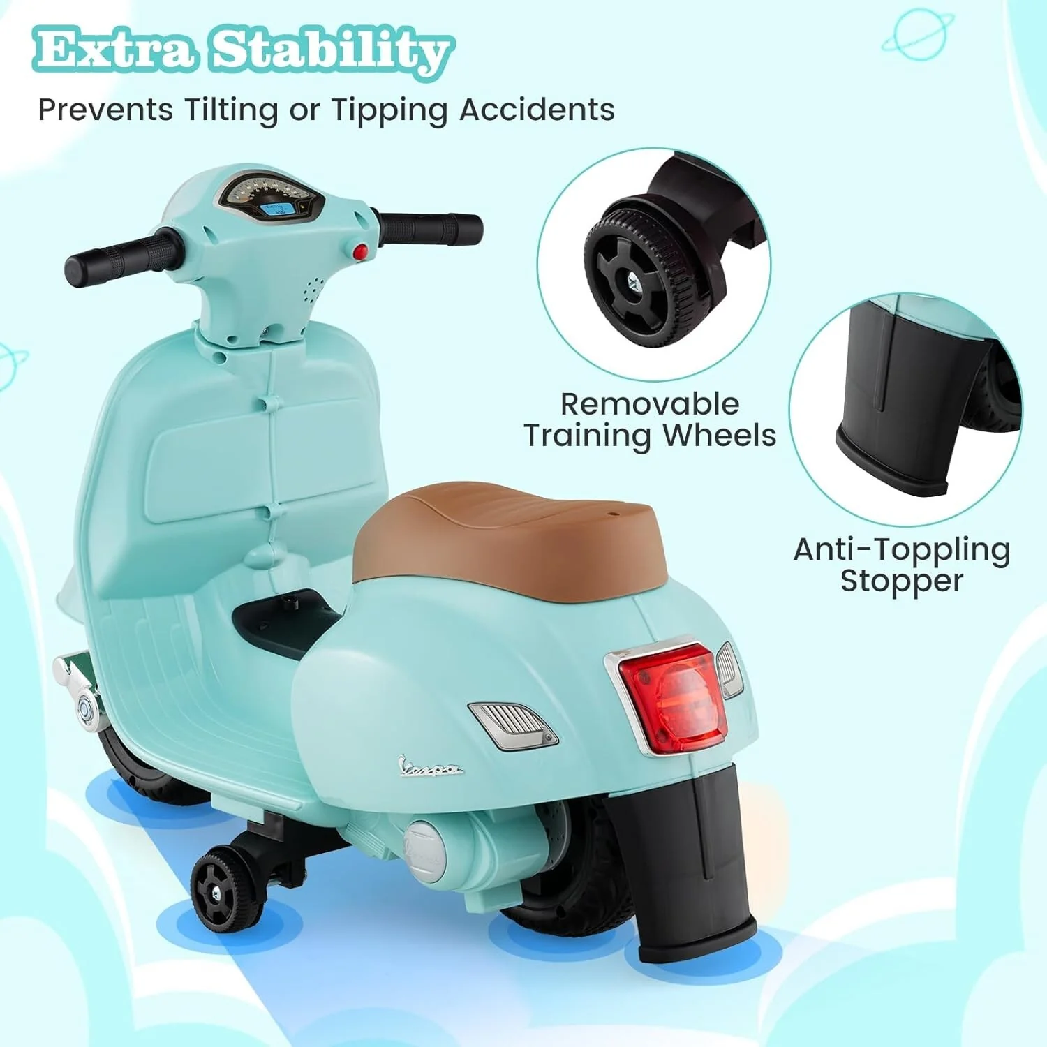 Kids Electric Vespa Motorcycle with Training Wheels and Realistic Design - Image 9