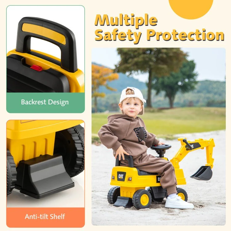 Toddler Ride-On Excavator Digger Toy with Hidden Storage Space - Image 12