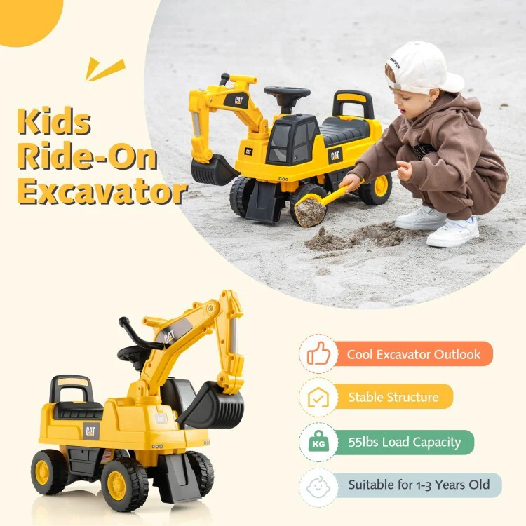 Toddler Ride-On Excavator Digger Toy with Hidden Storage Space - Image 14