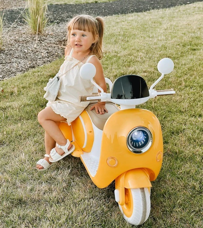 Yellow 3-Wheel Electric Ride-On Motorcycle for Kids with Bluetooth