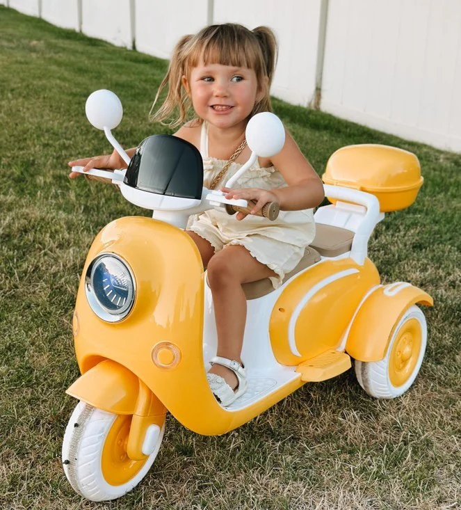 Yellow 3-Wheel Electric Ride-On Motorcycle for Kids with Bluetooth - Image 3