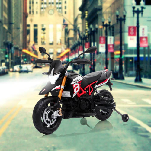 12V Electric Ride-On Dirt Motorcycle for Kids with 4 Wheels, Black and Red - Image 2