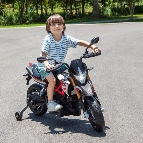 Licensed Kids 6V Electric Ride-On Dirt Motorcycle with 4 Wheels in Black and Red - Image 9