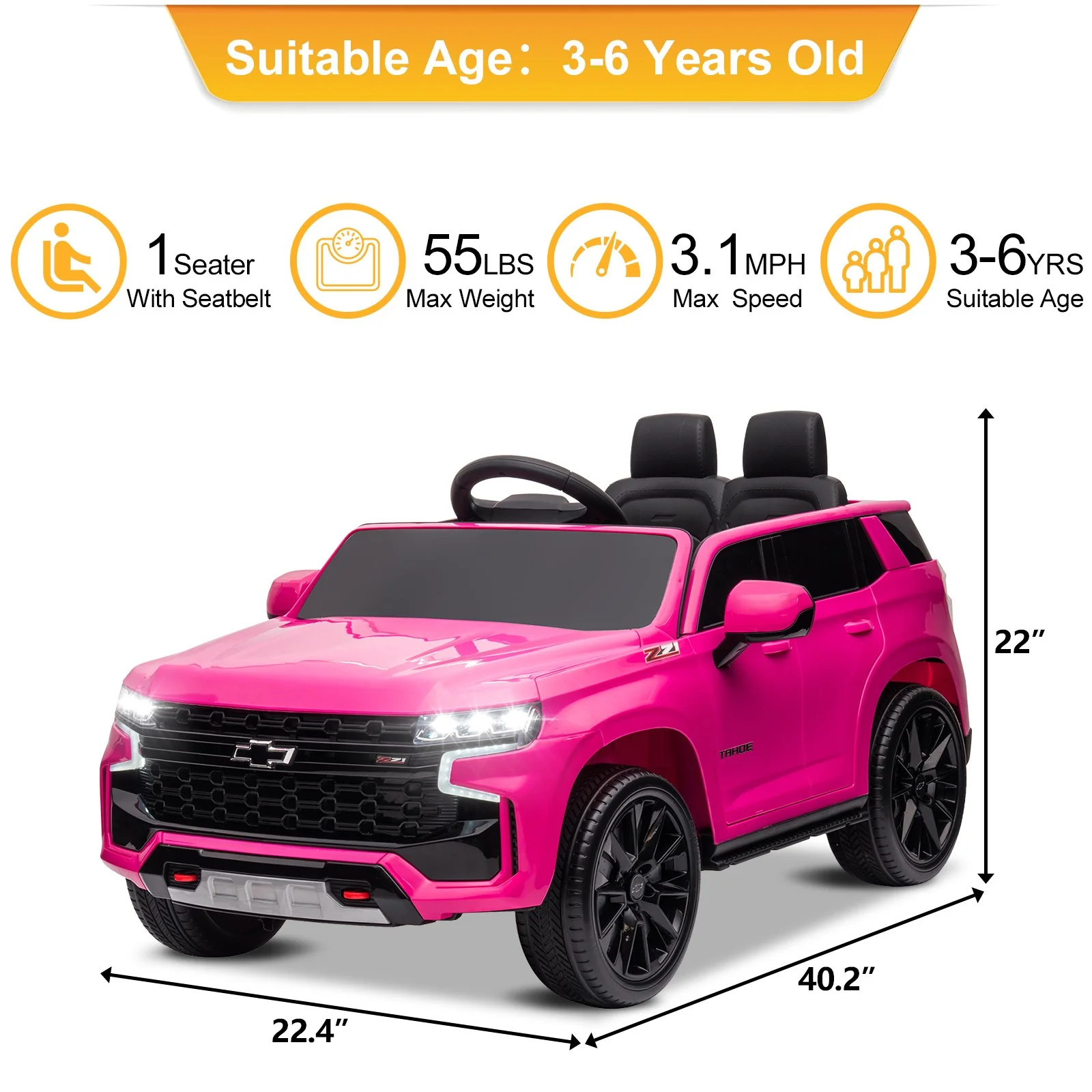 Licensed Chevrolet Tahoe Electric Battery Ride-On Car Toy with Remote Control for Kids - Image 5