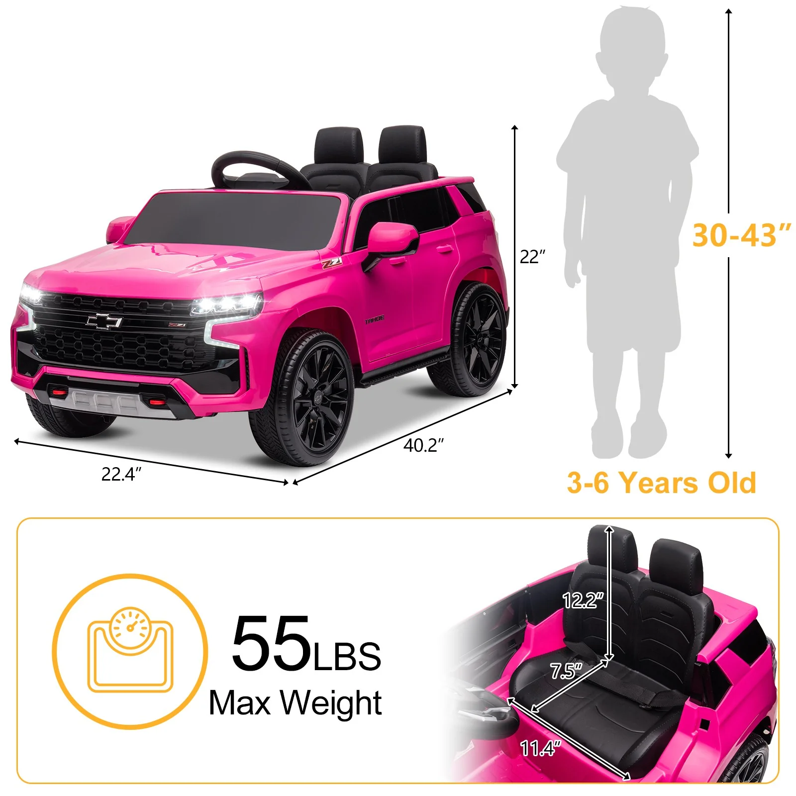 Licensed Chevrolet Tahoe Electric Battery Ride-On Car Toy with Remote Control for Kids - Image 7