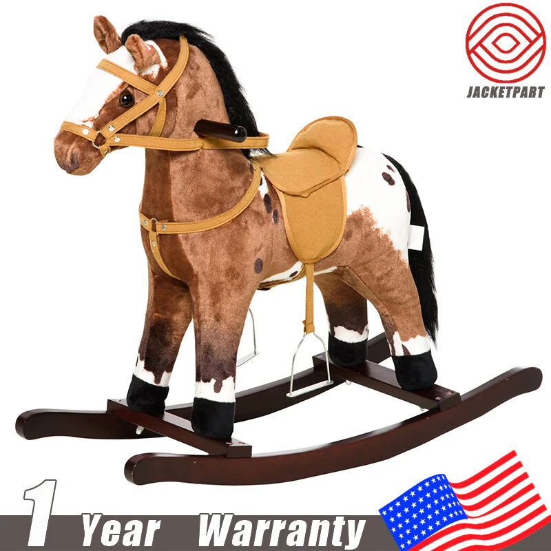 Deluxe Metal Kids Ride-On Rocking Horse Chair Toy with Sounds Dark Brown