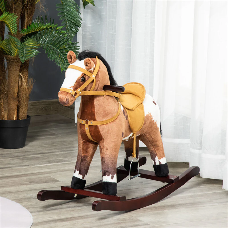 Deluxe Metal Kids Ride-On Rocking Horse Chair Toy with Sounds Dark Brown - Image 10