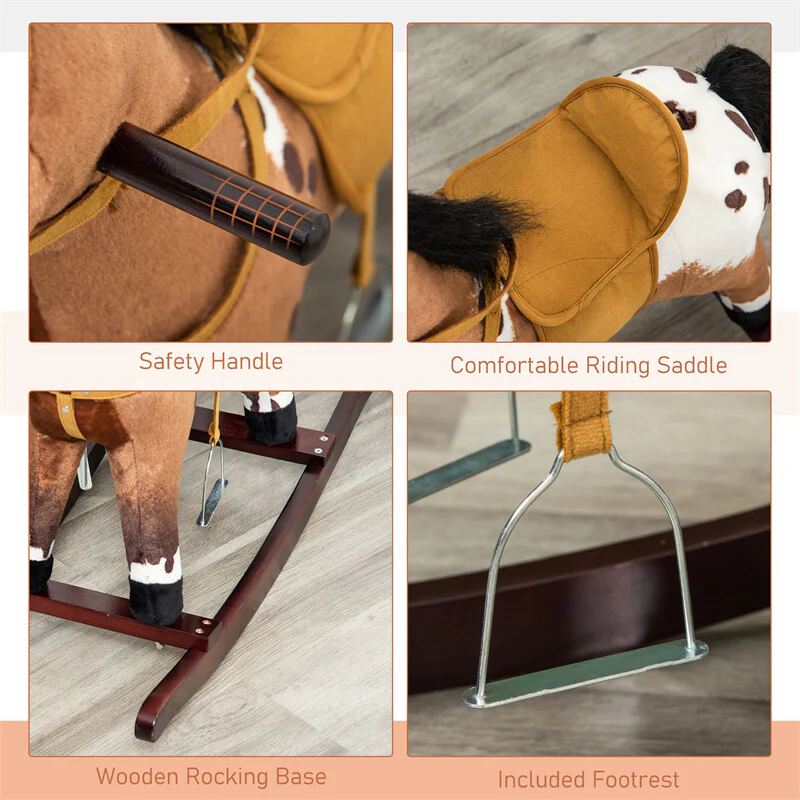 Deluxe Metal Kids Ride-On Rocking Horse Chair Toy with Sounds Dark Brown - Image 6