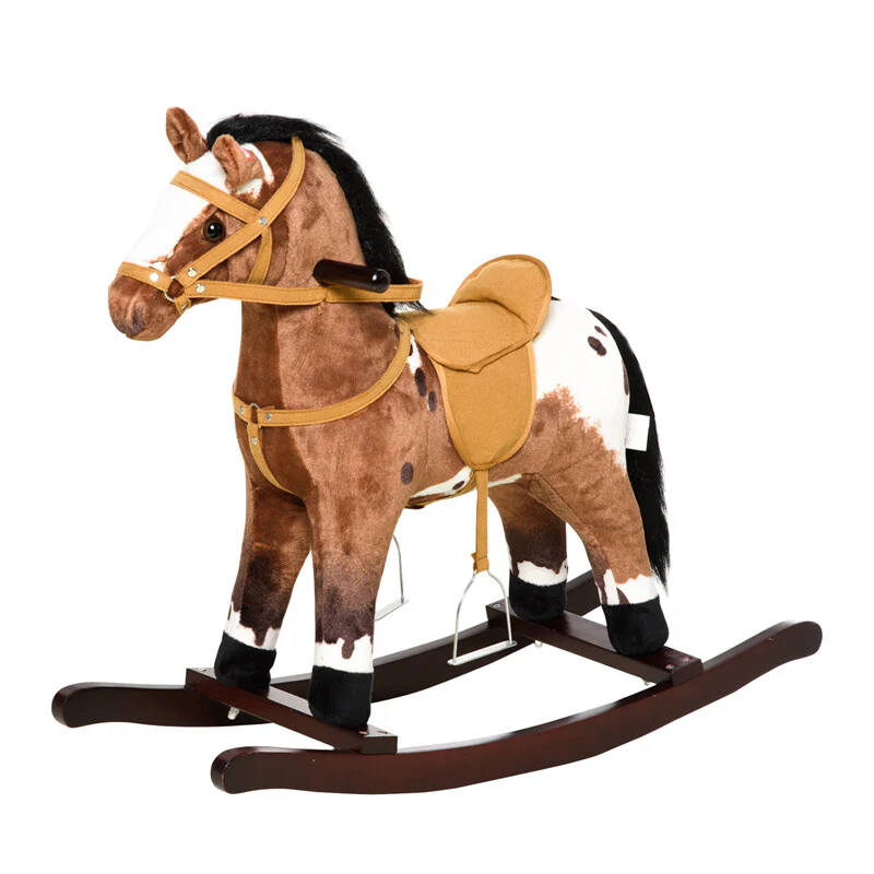 Deluxe Metal Kids Ride-On Rocking Horse Chair Toy with Sounds Dark Brown - Image 8