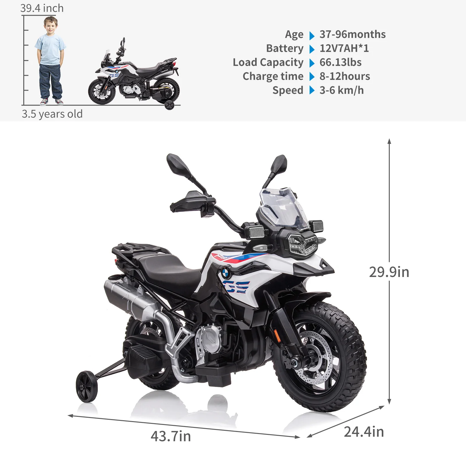 12V Ride-On Kids Motorcycle with 7Ah Battery and Training Wheels for Toddlers - Image 13