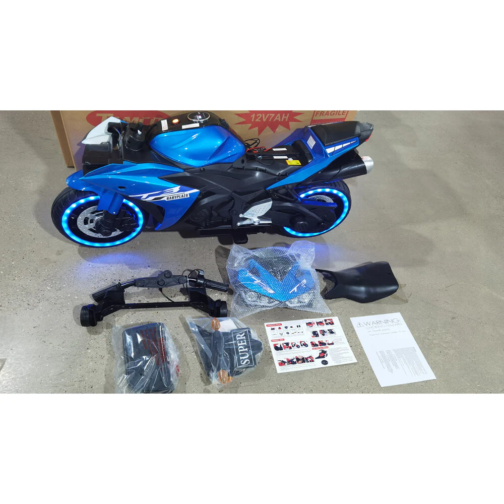 12V Kids Ride-On Motorcycle Toy with Training Wheels, Lighting, and Manual Throttle for Boys - Image 27
