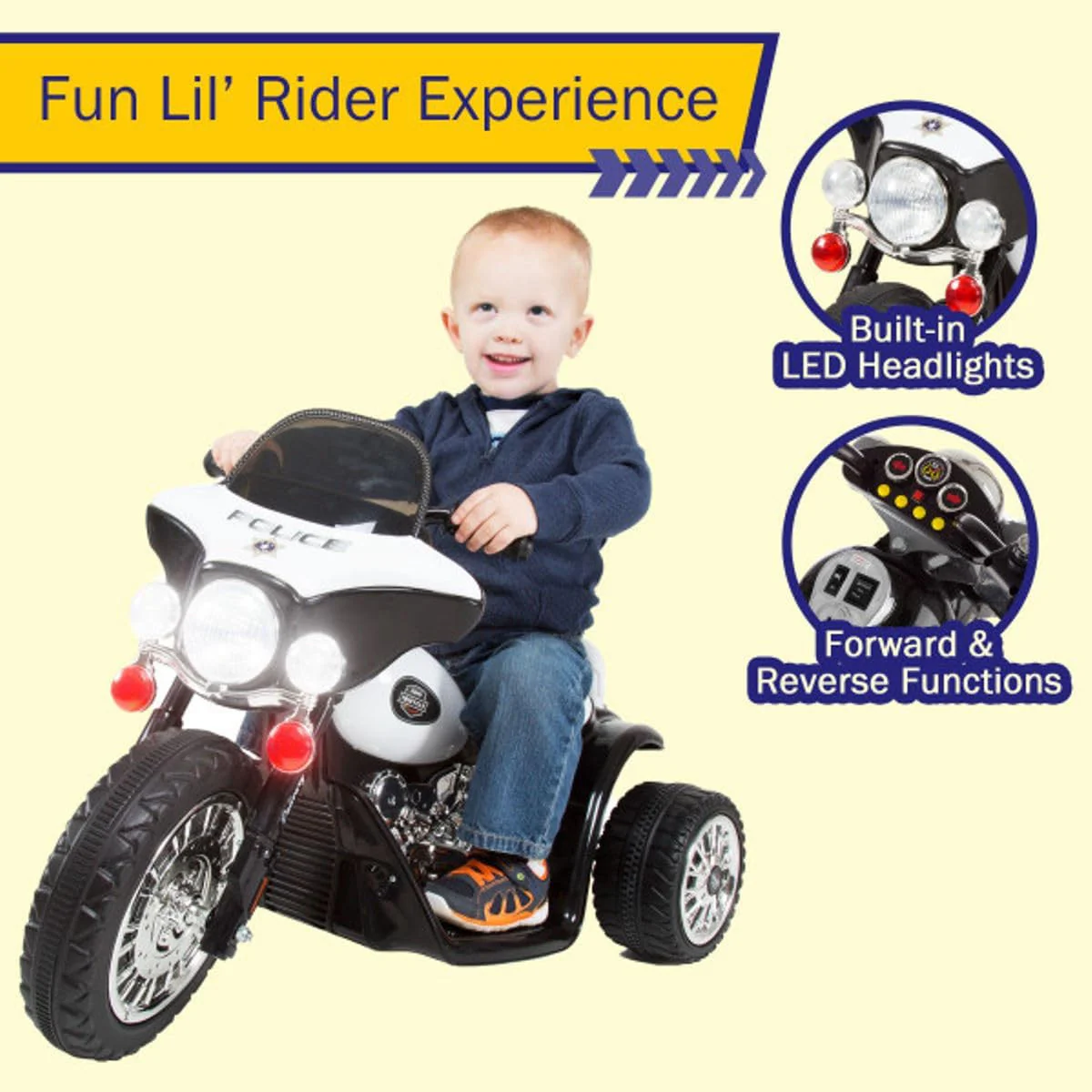 Police-Themed 3-Wheel Ride-On Motorcycle for Kids with Headlight and Reverse功能 - Image 3