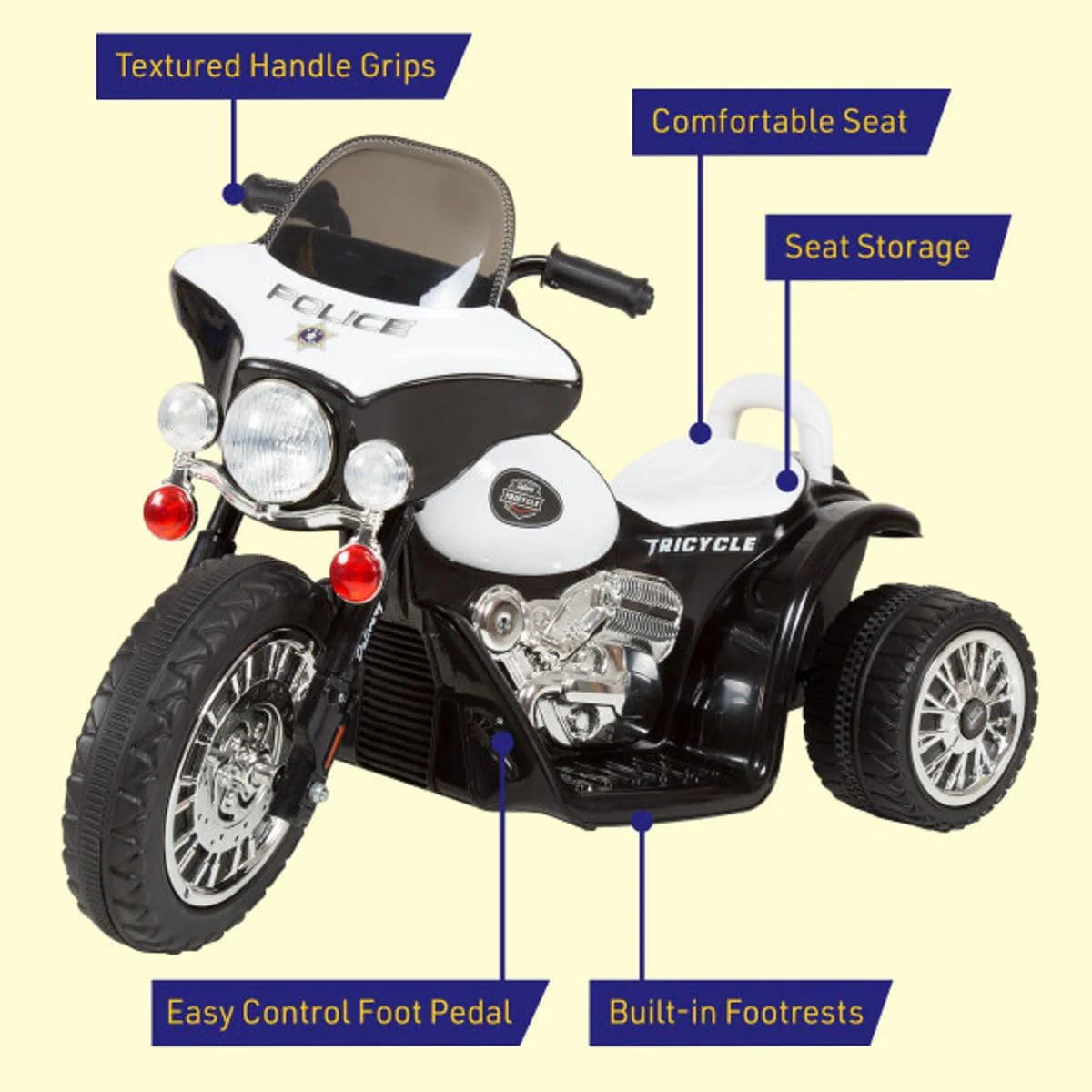 Police-Themed 3-Wheel Ride-On Motorcycle for Kids with Headlight and Reverse功能 - Image 4