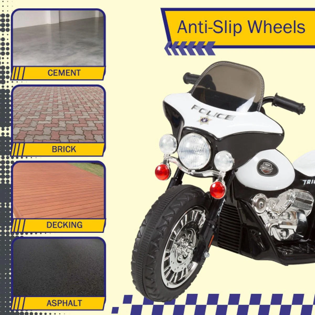 Police-Themed 3-Wheel Ride-On Motorcycle for Kids with Headlight and Reverse功能 - Image 5