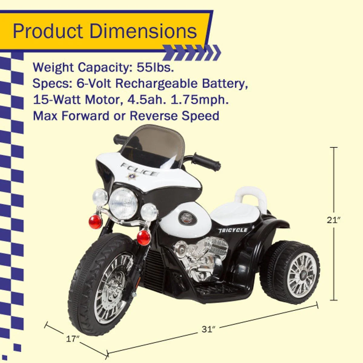Police-Themed 3-Wheel Ride-On Motorcycle for Kids with Headlight and Reverse功能 - Image 6