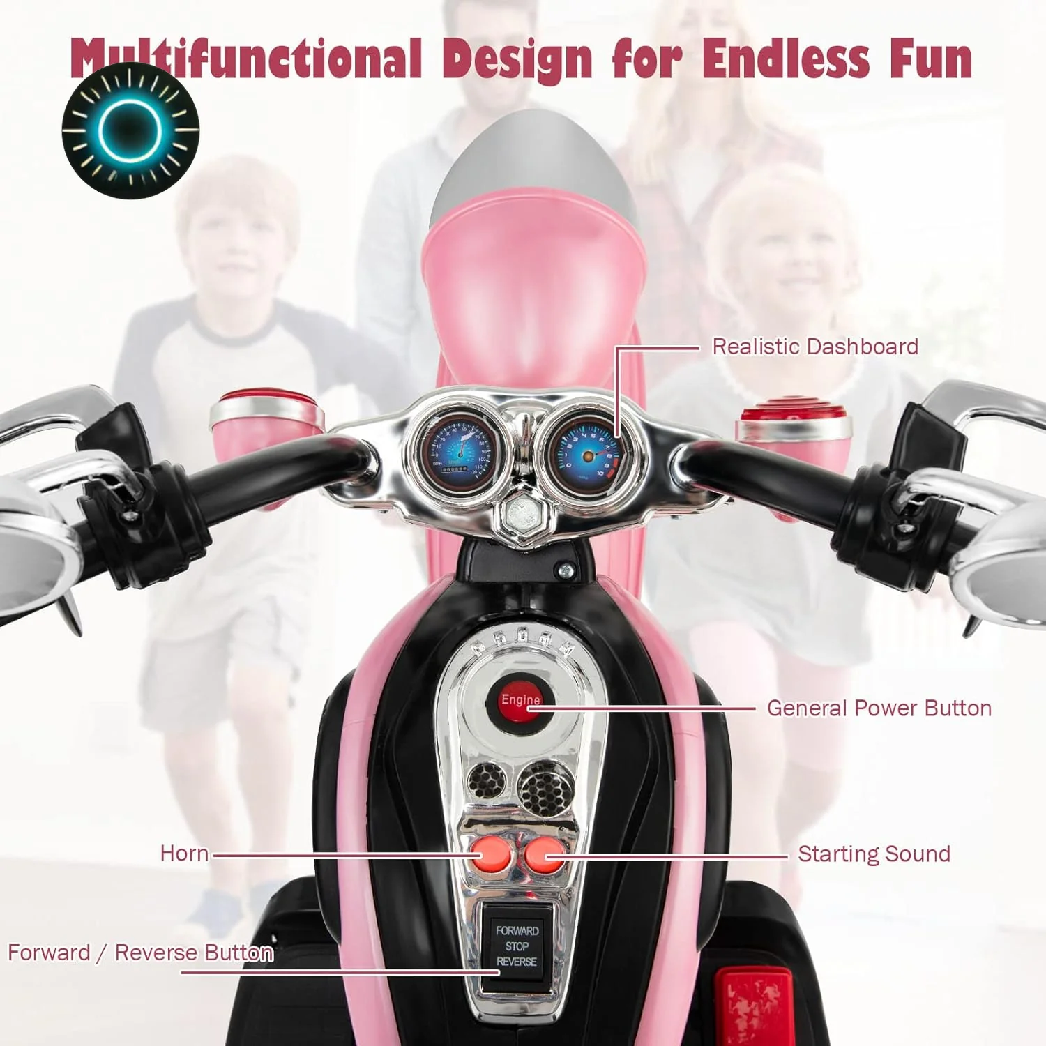 Kids 6V Battery-Powered Ride-On Chopper Motorcycle with Horn and Headlight - Image 4