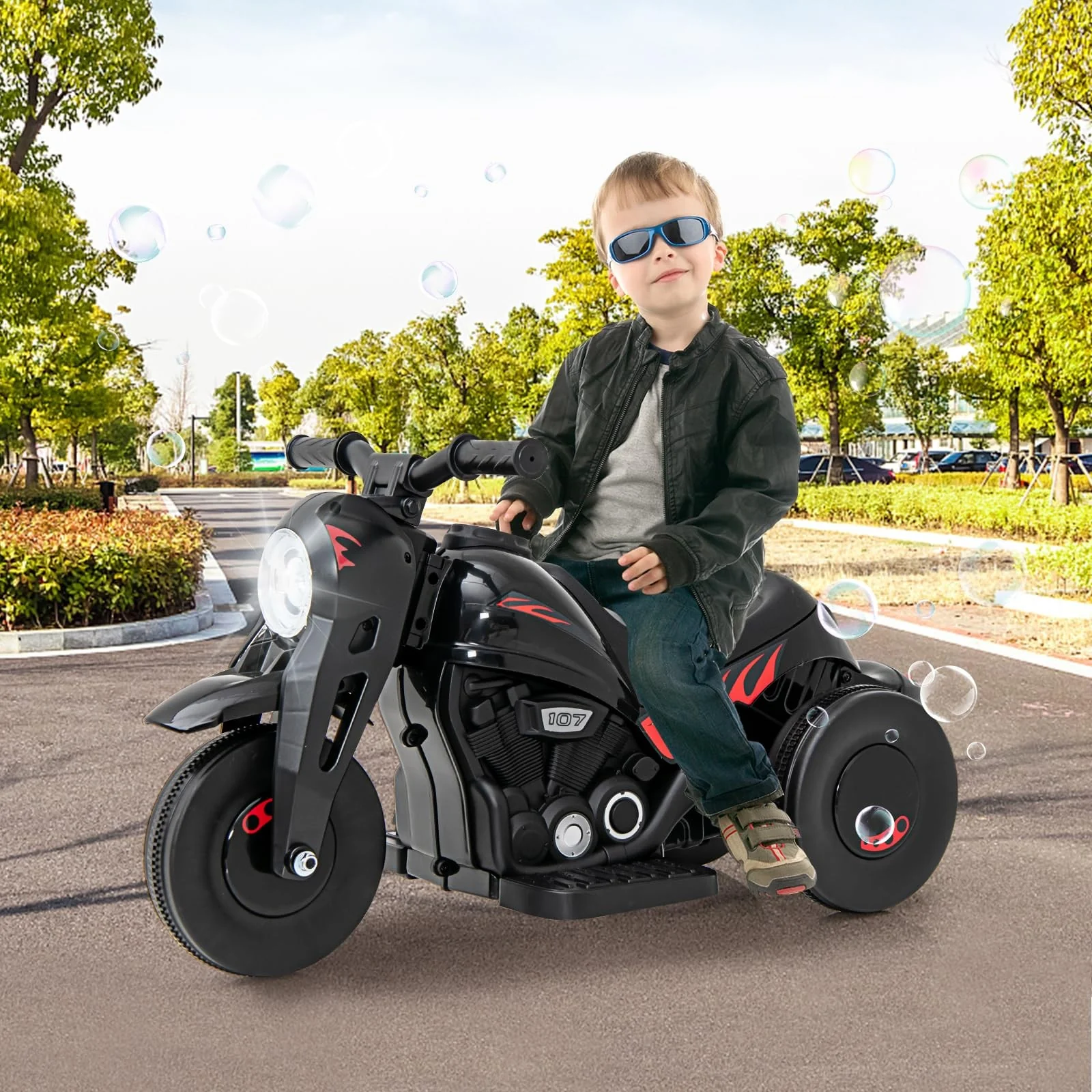 6V Electric Kids Motorcycle Ride-On Car with Automatic Bubble Function and Foot Pedal Control - Image 3