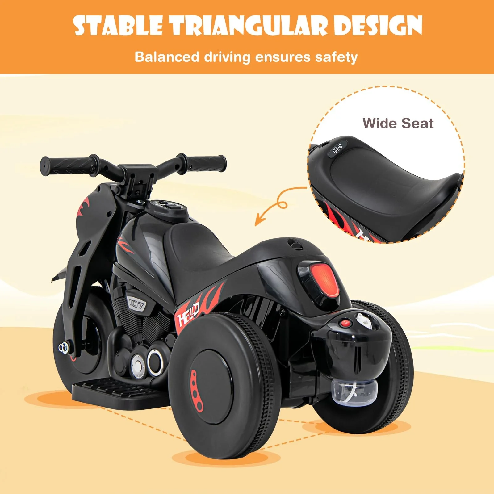 6V Electric Kids Motorcycle Ride-On Car with Automatic Bubble Function and Foot Pedal Control - Image 8