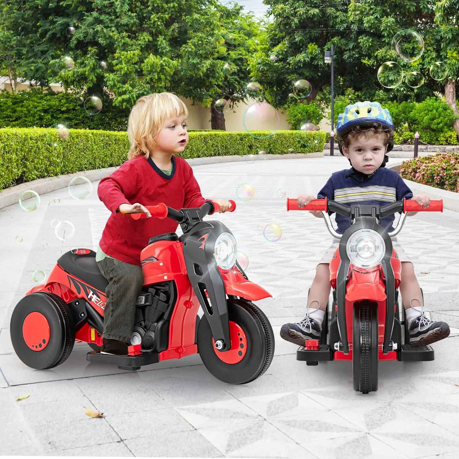 Kids 6V Electric Ride-On Motorcycle Car with Automatic Bubble Function and Foot Pedal - Image 2