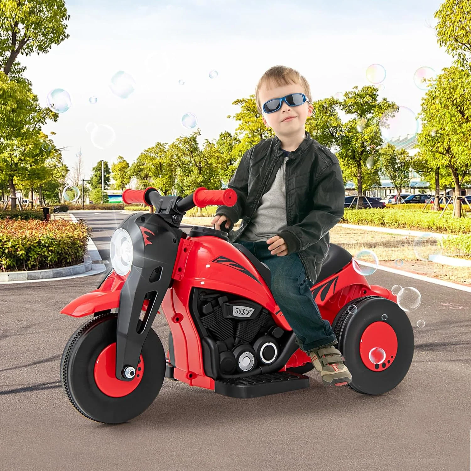 Kids 6V Electric Ride-On Motorcycle Car with Automatic Bubble Function and Foot Pedal - Image 3