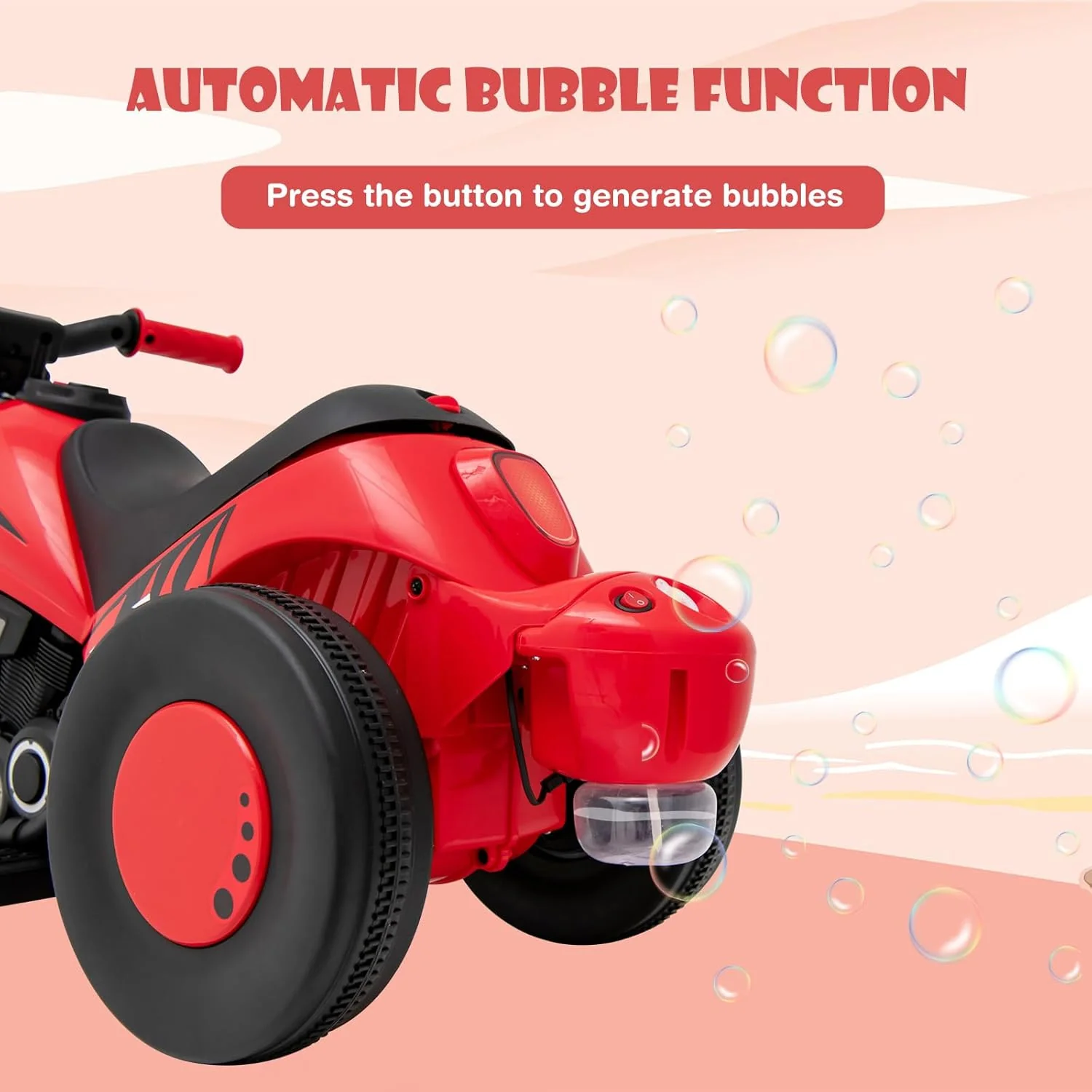 Kids 6V Electric Ride-On Motorcycle Car with Automatic Bubble Function and Foot Pedal - Image 4
