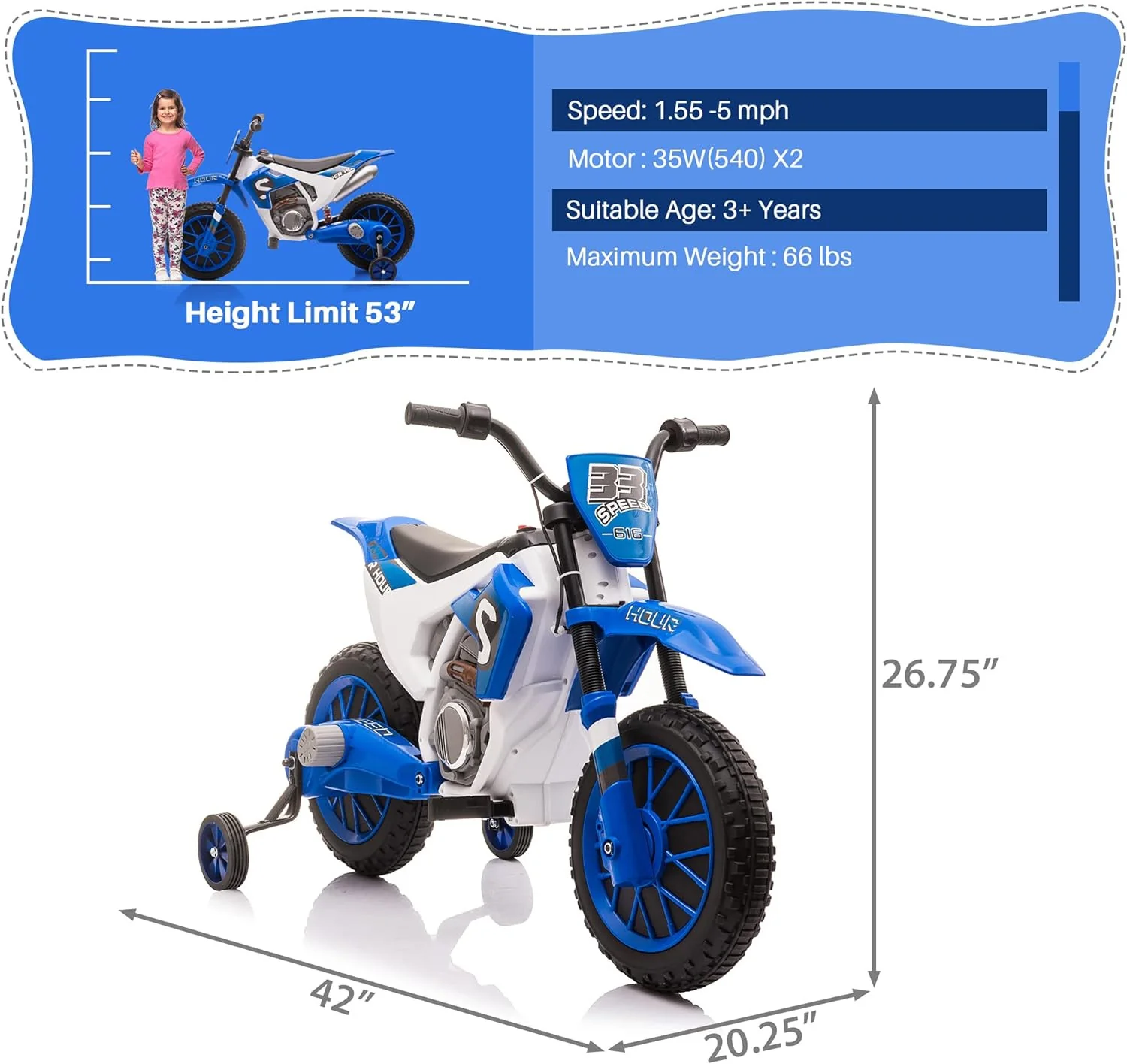12V Electric Kids Dirt Bike Ride-On Battery Powered Motorcycle Toy - Image 3