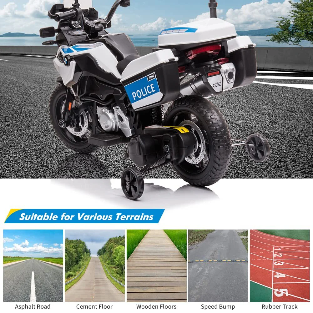 12V Battery-Powered Kids Police Ride-On Motorcycle with Training Wheels - Image 6